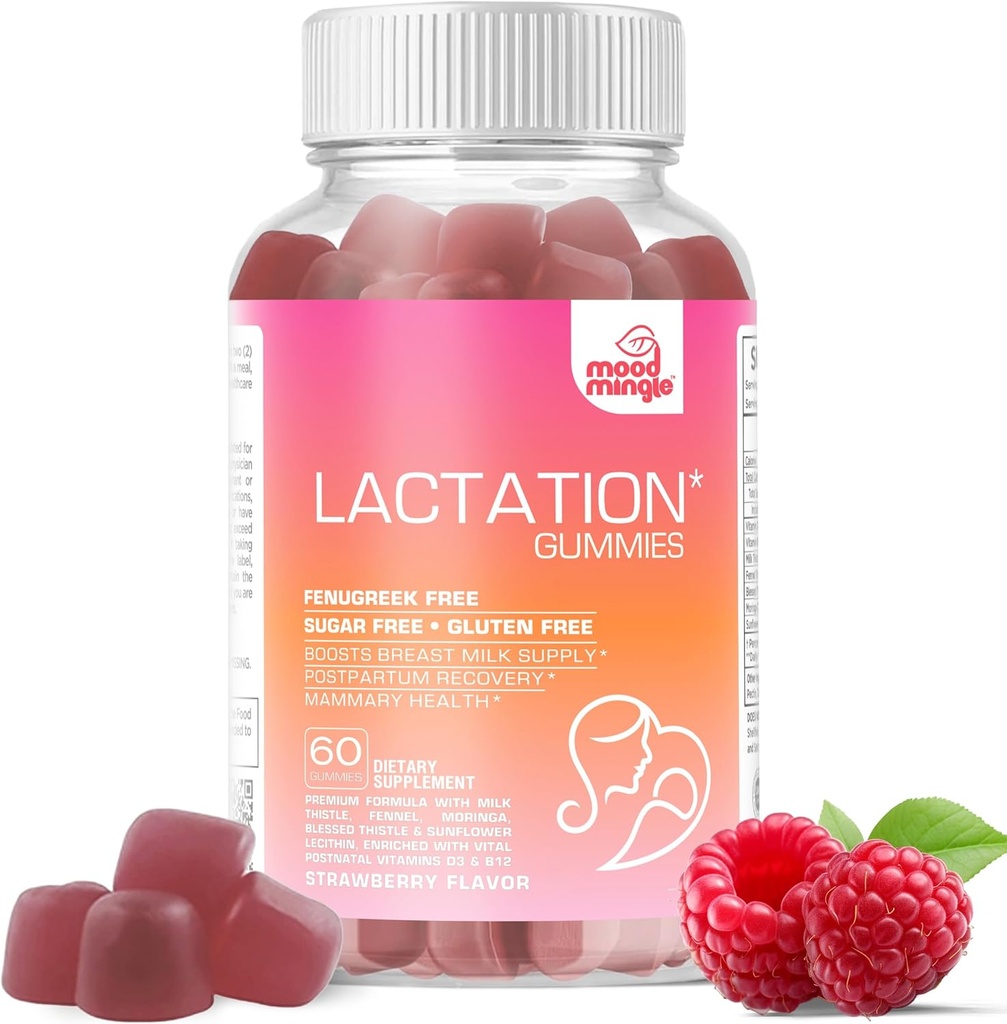 Lactation and Postpartum Support Gummies - with Beat Thistle, Fennel Seed, Milk Thistle, Moringa, Sunflower Lecithin, Vitamin D3 &amp; B12 - Incrementar la producción de leche de suministro de leche
