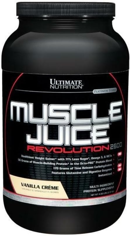 Ultimate Nutrition Muscle Juice Revolution 2600 Weight Gainer, Muscle Recovery with Glutamine, Micellar Casein, Time Release Complex Carbohydrates, Vanilla Protein Powder, 4.69 libras