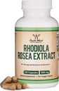 Rhodiola Rosea Suplemento 500mg, 120 Cápsulas Vegan (Tercera Prueba de Fiesta, Gluten Gratis, 3% Salidrosides, 1% Rosavins Extracto) para el rendimiento, la calma, la motivación por Madera Doble