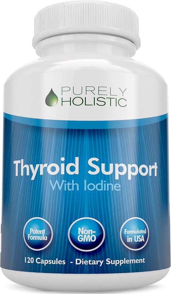 Suplemento de soporte de tiroides puramente holístico con yodo - 120 cápsulas - 2 mes de suministro - con L-Tyrosine, B12, Magnesio, Ashwagandha, Kelp &amp; Más - Formulado para Mujeres - No GMO