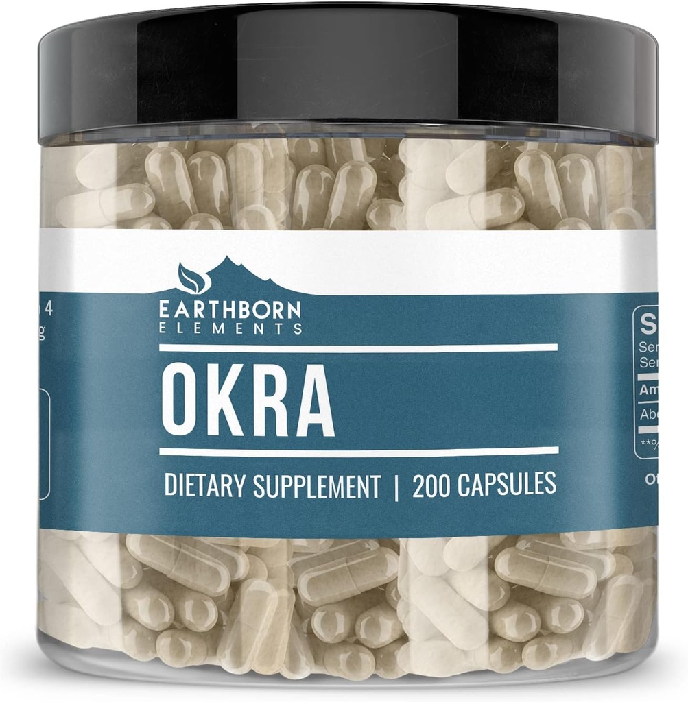 Elementos terrestres Okra Extracto 200 Capsules, Puro " Undiluido, No Aditivos