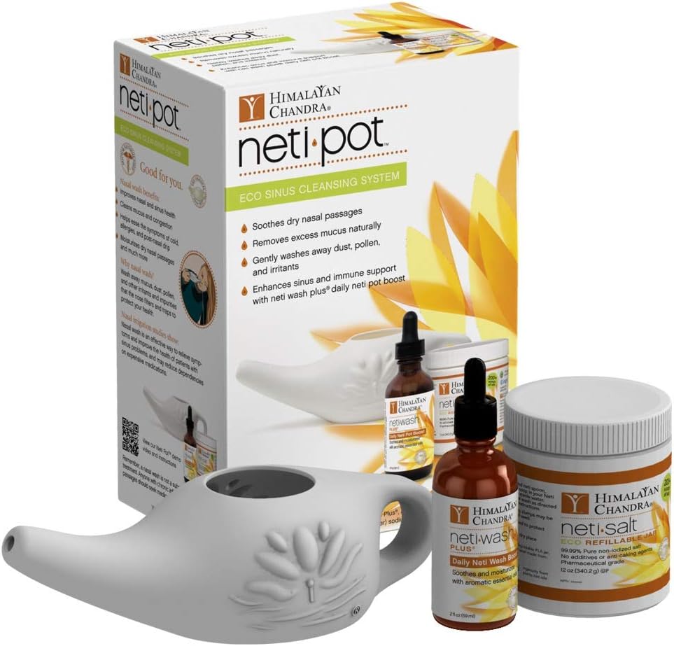 Himalayan Chandra ECO Neti Pot Sistema completo de limpieza de Sinus Kit de inicio