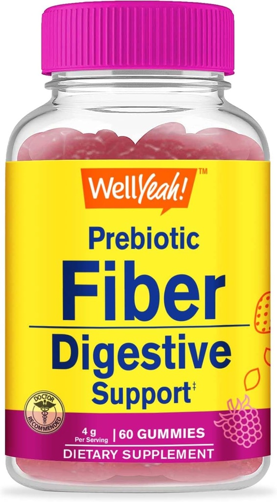 WellSí Prebiotic Fiber Gummies for Adults Fiber Supplement for Women and Men - Digestive Health Fiber Supplements - Vegan, Gluten-Free, and Non GMO - Berry Flavor - 60 Count