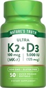 Verdad de la naturaleza Vitamina K2 MK7 Complejo TENIDO 100 mcg TEN 50 Softgels Silencio con D3 TENIDO No-GMO &amp; Gluten Suplemento Libre