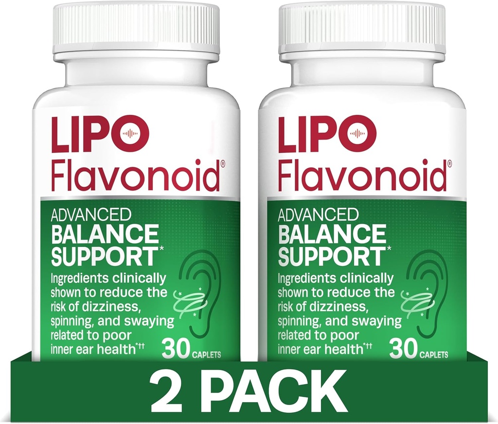 Lipo-Flavonoid Balance Support for Vertigo & Dizziness Relief - Fórmula clínicamente teñida con Complejo Ginkgo Biloba &amp; Vitamina D &amp; B - Inner Ear Health & Balance Support - 30-Count - 2-Pack
