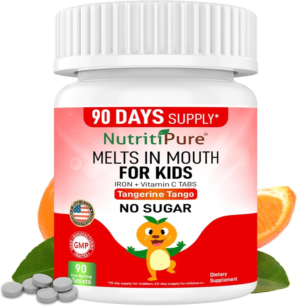 Suplemento de Hierro Chewable para niños, Hierro de Carbonilo Ferronyl® 9 mg, Vitamina C 30 mg, Tangerine Tango Orange Flavor, 90 Conde