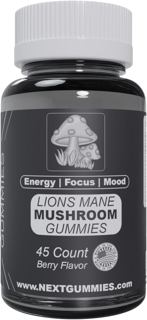 Siguiente Gummies 45-Count Lion's Mane Mushroom Gummies - Natural Berry-flavored Gummy Suplementos para el Boosting Mood, Energía & Focus, Vegan, No GMO, 100.0 miligramos