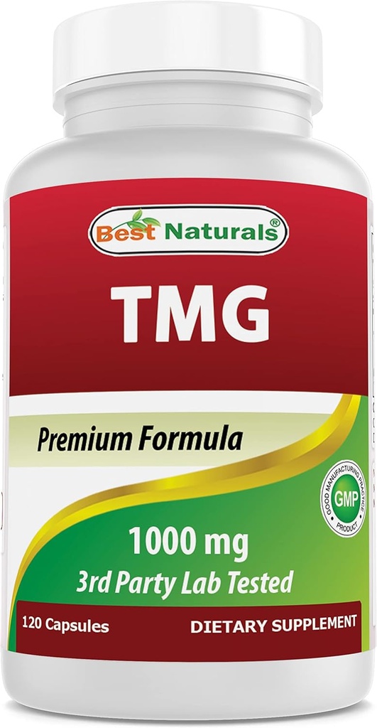 Mejores Naturales TMG Trimetilglicina (como Betaine Anhydrous) 1000 mg Servir - 120 cápsulas - Niveles de Homocisteína Saludable y Soporte de Metilación (120 Cuenta (Pack de 1))