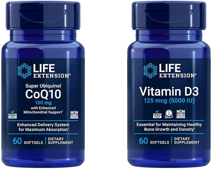 Super Ubiquinol CoQ10 con soporte mitocondrial mejorado &amp; Vitamina D3 125 mcg (5000 UI), Bone Health