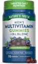 La verdad de la naturaleza Multivitamínico para Hombres Gummies Silencio 70 Conde Silencio Blueberry Flavor Silencio con B12, D3 &amp; Zinc viv Vegetarian, Non-GMO y Gluten Suplemento Gratis