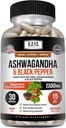 Kaya Naturals Ashwagandha Root with Black Pepper Ø Maximum Strength 1300mg Adaptogen Supplement, Support Adrenal, Glandular Health, Mood Relief, Focus, Energy &amp; Vitality for Men &amp; Women