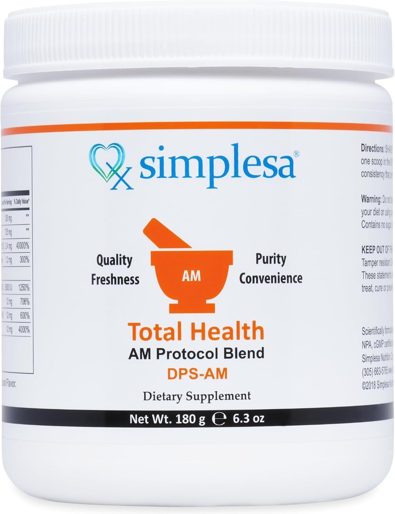 Simplesa Total Health AM Nutrición Polvo Blend, vitamina Blend, Suplemento dietético para el aumento de la energía, apoya la salud cerebral, suplemento de pólvora 180g