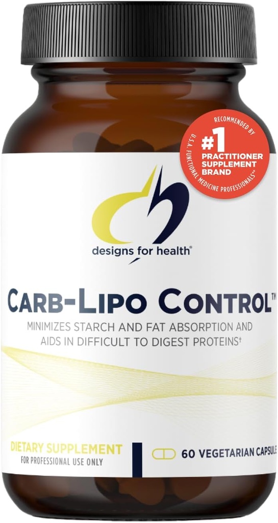 Diseños para el Control de Carb-Lipo de Salud (ProtectZyme) - Enzima Digestiva para ayudar a minimizar la absorción de grasa + almidón y la digestión de Gluten, Casein - soporta la composición saludable del cuerpo (60 cápsulas)
