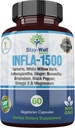 Infla-1500 All-Natural Relief Supplement Extract Blend with Turmeric, White Willow Bark, Ashwagandha, Ginger, Boswellia, Bromelain, Omega-3 y Magnesium-60ct