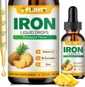 Suplemento de Hierro Líquido para Mujer Hombres &amp; Niños gotas de hierro multivitamina con folato, vitamina C, B6, B12, zinc para la anemia, deficiencia de hierro, constructor de sangre, energía - sabor a piña natural, Vegan 2 Fl Oz