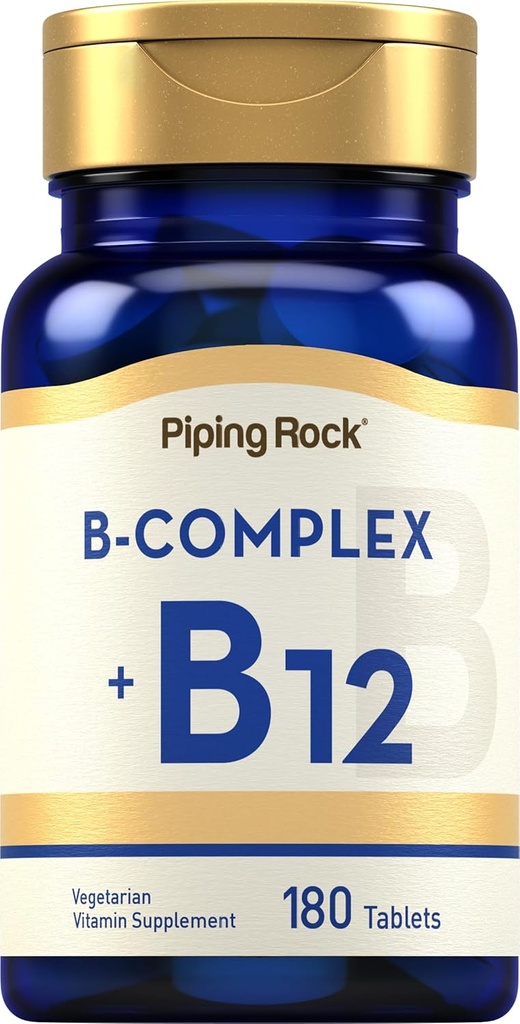 Piping Rock Vitamina B Complejo tención 180 Tablets Silencio con B12 Silencio Vegetariano, No GMO, Soy Suplemento Gratis