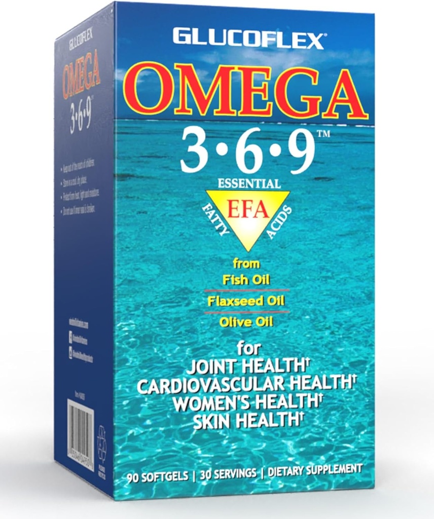 vGlucoflex Omega 3-6-9, Omegas de EPA/DHA Fish Oil for Joint Health, 30 porciones