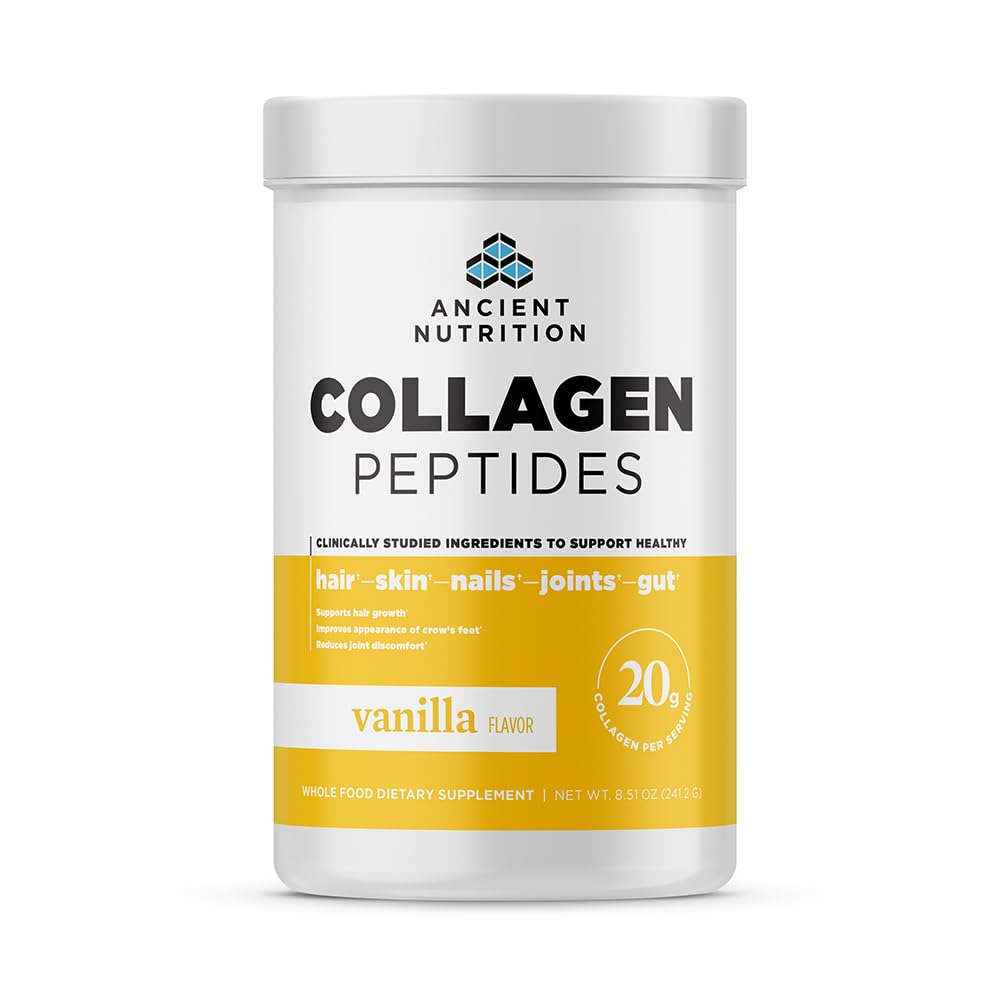 Péptidos antiguos de colágeno de nutrición, péptidos de colágeno de colágeno, colágeno hidrolizado de vainilla, soporta la piel sana, articulaciones, Gut, Keto y Paleo Friendly, 12 servidos, 20g Collagen por servir
