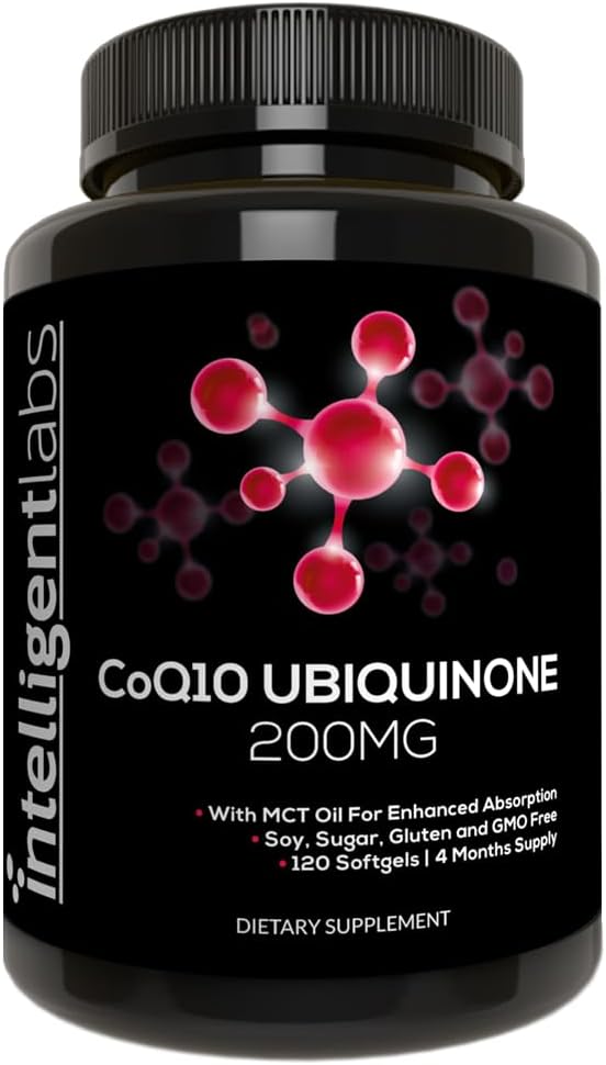 Laboratorios Inteligentes CoQ10 Ubiquinone 200mg Softgels ← Coenzyme Q10 con MCT Oil para Max Absorption ¦ Soy, Sugar, Gluten y GMO-Free TEN 120 Serviciones TEN 120 Days Supply