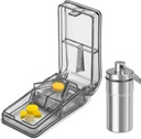 JohnBee Pill Cutter | Best Pill Cutter for Small or Large Pills | Designed in The USA| Cuts Vitamins | Pill Splitter with Shield | Includes Keychain Pill Holder (Gray)
