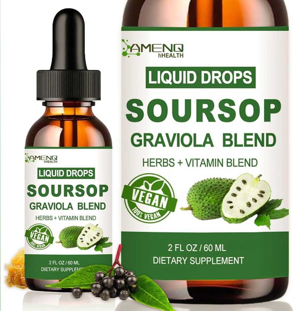 Soursop Graviola Liquid Drops, Organic Soursop Leave Extract w/Sea Moss, Elderberry Vitamin C y Zinc, 16-in-1 Soursop Bitters Liquid for Cell Support, Antioxidant and Immune Support 2 Fl/Oz