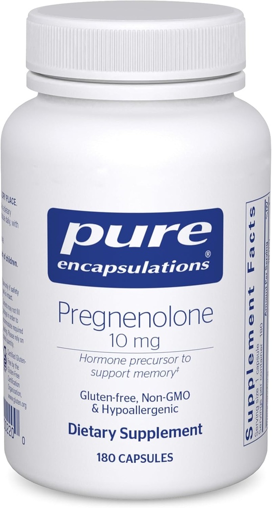 Encapsulaciones puras Pregnenolone 10 mg - Soporte Memoria &amp; Saldo hormonal* - Precursor hormonal - Gluten Gratis &amp; No GMO - 180 cápsulas