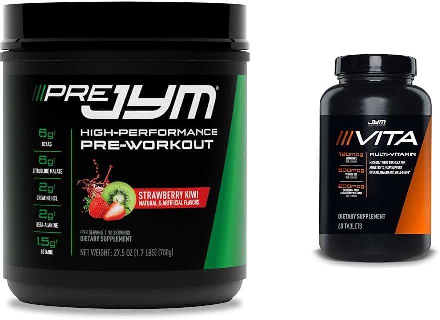 JYM Supplement Science PRE JYM 30 Servings - Fresa Kiwi " Tamin " Mineral Support, Vitamina A, C, B6, B12, E, K, Boron, Biotin, Potasio 60 Tablets