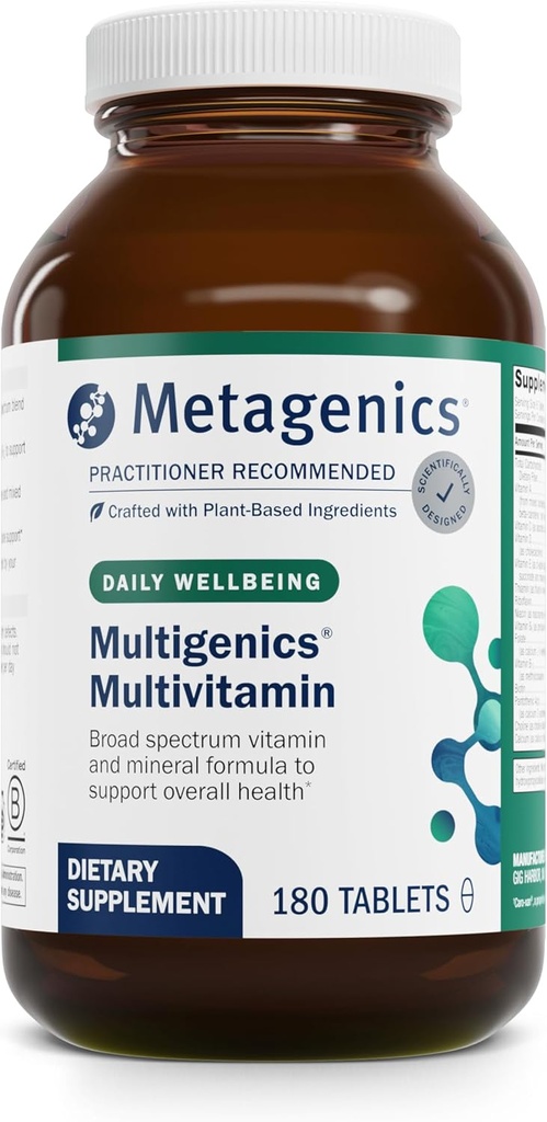 Multivitamínicos metagénicos - Multivitamínico diario con betacaroteno, ácido fólico, calcio y magnesio - soporta el hueso, el corazón, la inmune y la salud celular* - No GMO, libre de gluten - 180 Tabletas