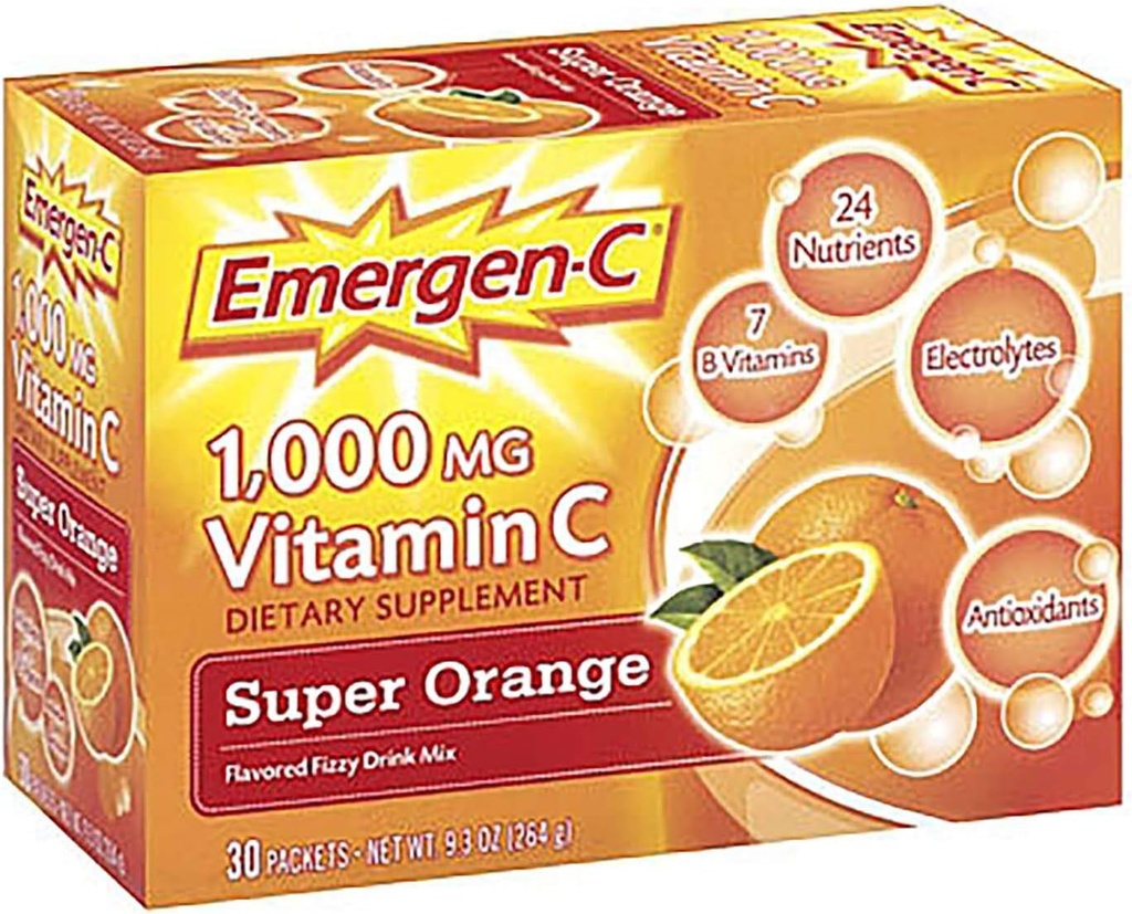 Vitamina C Fizzy Drink Mix Super Orange - 1000 mg - 0.32 onzas Cada, 30 Cuentas (Pack of 1)