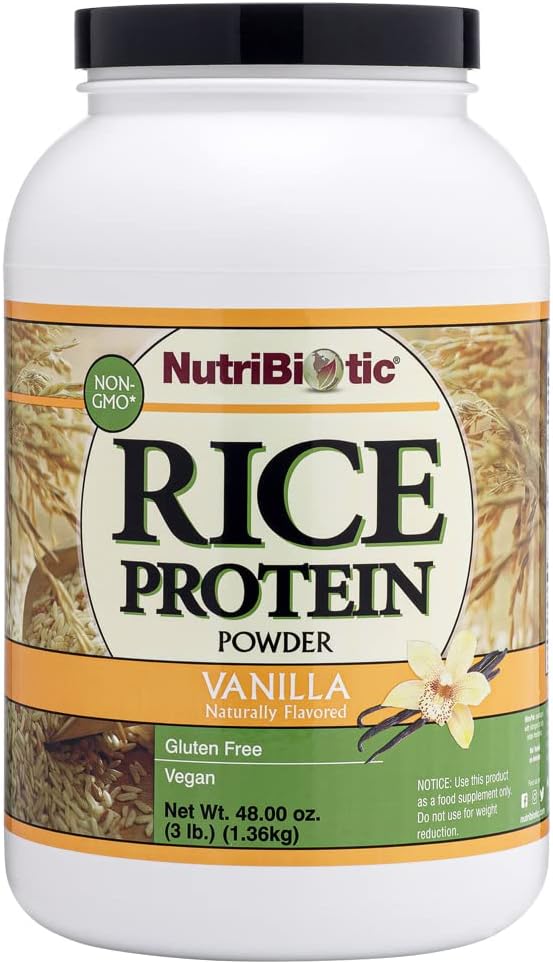 NutriBiotic – Vanilla Rice Protein, 3 Lb (1.36kg) ← Carb bajo, Keto-Friendly, Vegan, Raw Protein Powder ← Creciente " Procesado sin productos químicos, transgénicos o glúteo Silencio fácil de digerir " Rich