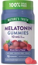 La verdad de la naturaleza Melatonin 10mg Gummies TENED 70 Conteo ANTE Berry Flavor ANTE Vegan, Non-GMO, y Gluten Free Supplement