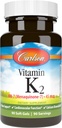 Carlson - Vitamina K2 MK-7 (Menaquinone), 45 mcg, soporte de huesos, biodisponibilidad de calcio, vitamina K2, vitamina K-2, 90 Softgels