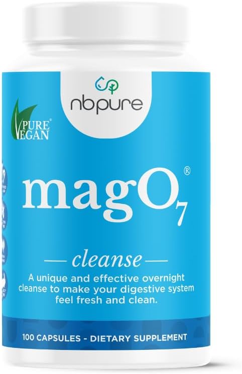 nbpure MagO7 - Natural Colon Cleanse & Detox - Occasional Constipation Relief, Stool Softening, " Bloating Support for Men ' Women - Ozonated Magnesium Oxide, 100 Capsules