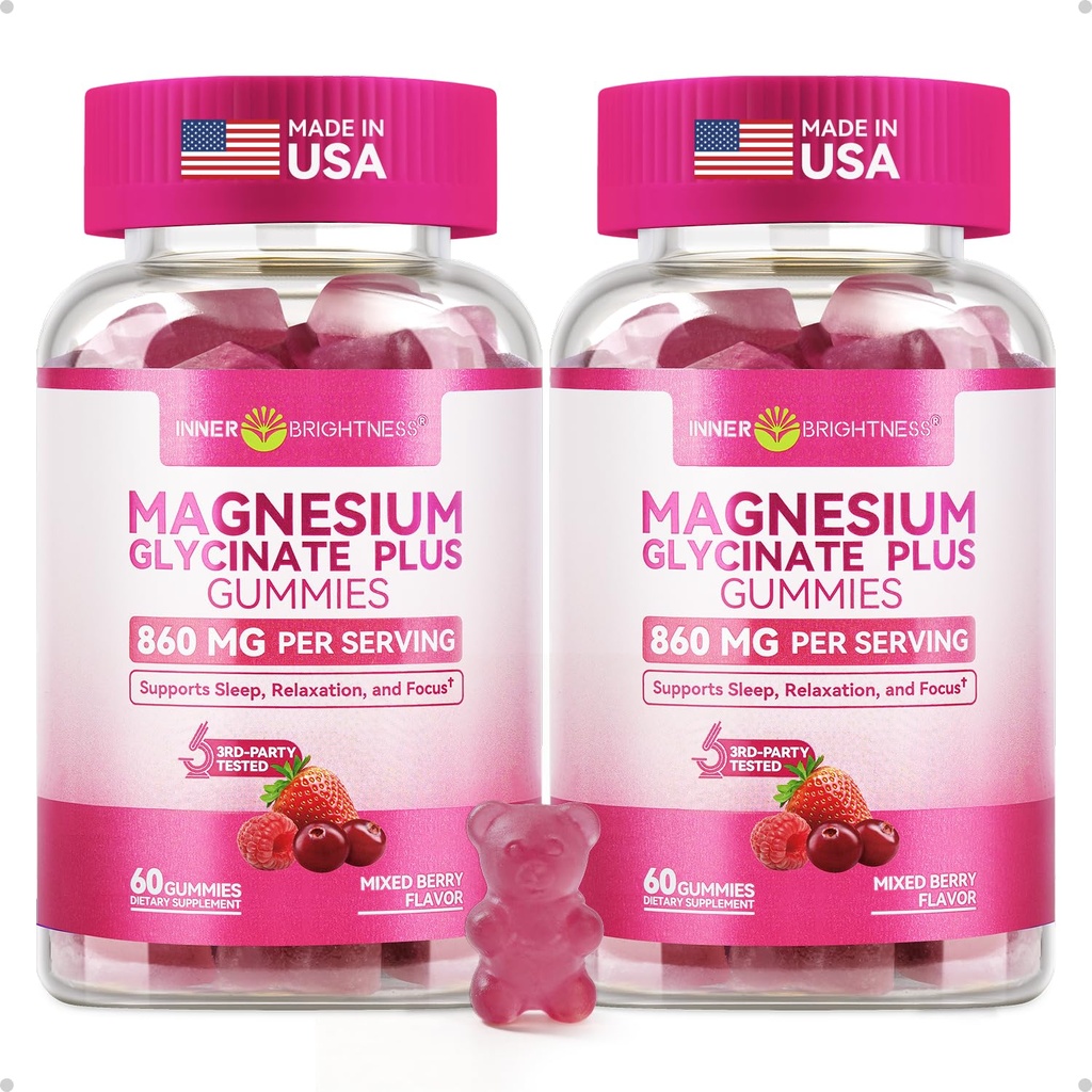 Magnesium Glycinate Gummies 600mg, Non-GMO, Gluten-Free, Magnesium Gummies for Adults, Sleep, Relax &amp; Focus, Mixed Berry, 120 Condes