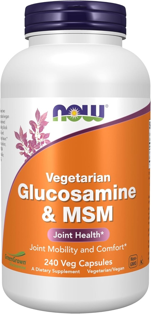 AHORA Suplementos de alimentos, Glucosamina &amp; MSM (GreenGrown® Glucosamine), Vegetariano, 240 cápsulas de verduras
