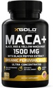 X Gold Health Organic Maca Root Powder Capsules 1500mg con Black TEN Red &amp; Amarillo Peruano Maca Root Extracto Gelatinized, Energy &amp; Mood Suplemento para Hombres &amp; Mujeres + Black Pepper para mejores beneficios