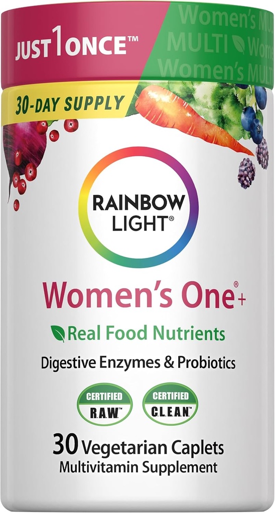 Rainbow Light Womens One High-Potency Daily Multivitamin, Womens Multivitamin proporciona soporte de inmunodeficiencia de alta potencia, con vitamina C, biotina y Ashwagandha, vegetariana, 30 cuenta