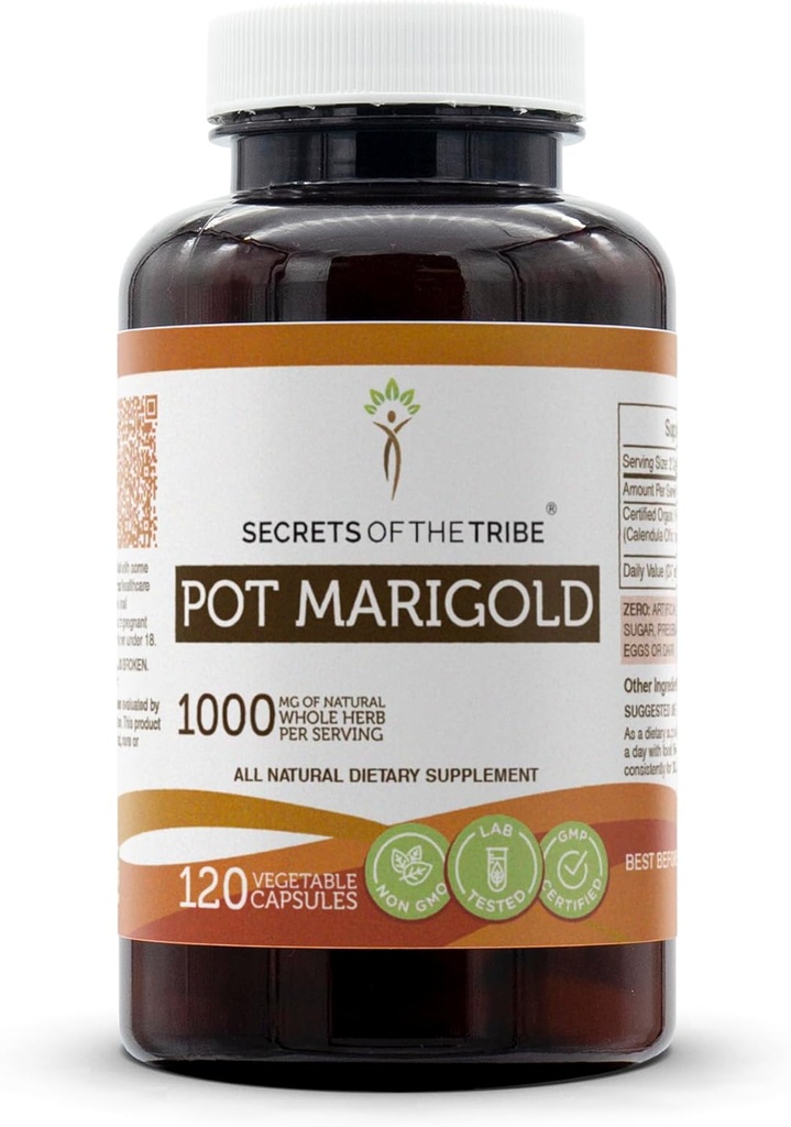 Secrets of the Tribe Pot Marigold 120 Capsules, 1000 mg, Pot Marigold (Calendula Officinalis) Dried Flower (120 capsules)