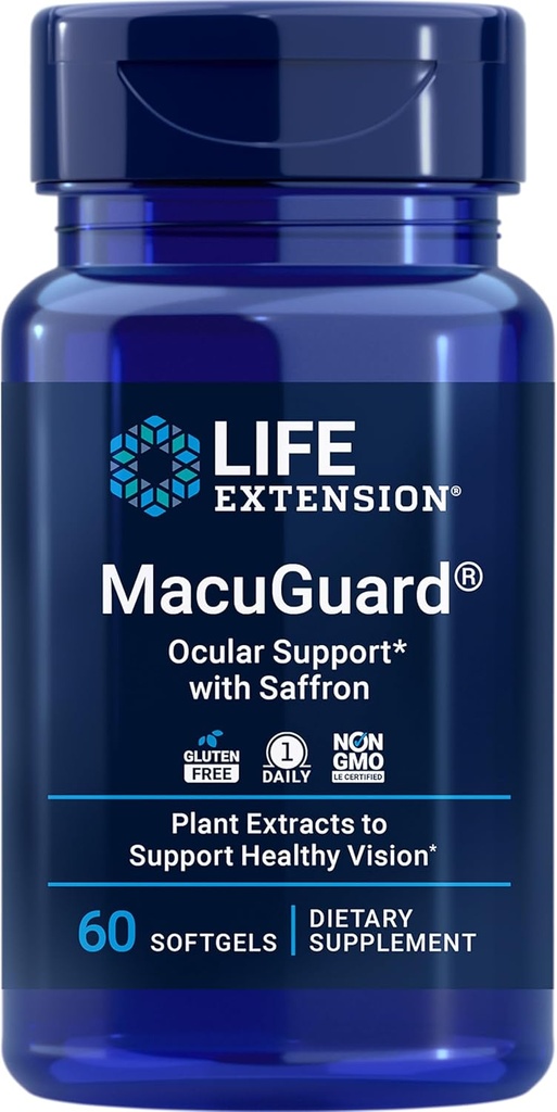 Soporte Ocular MacuGuard con Saffron – Suplemento de Salud Ocular para Visión Saludable – con Lutein, Meso-zeaxanthin, zeaxanthin, Saffron – Gluten-Free, Non-GMO – 60 softgels