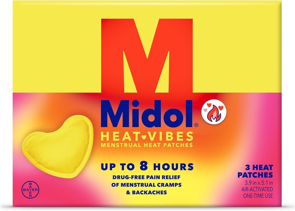 Midol Heat Vibes Menstrual Pain Relief Patches, para el período Cramp y Backache Relief, Pack de 3