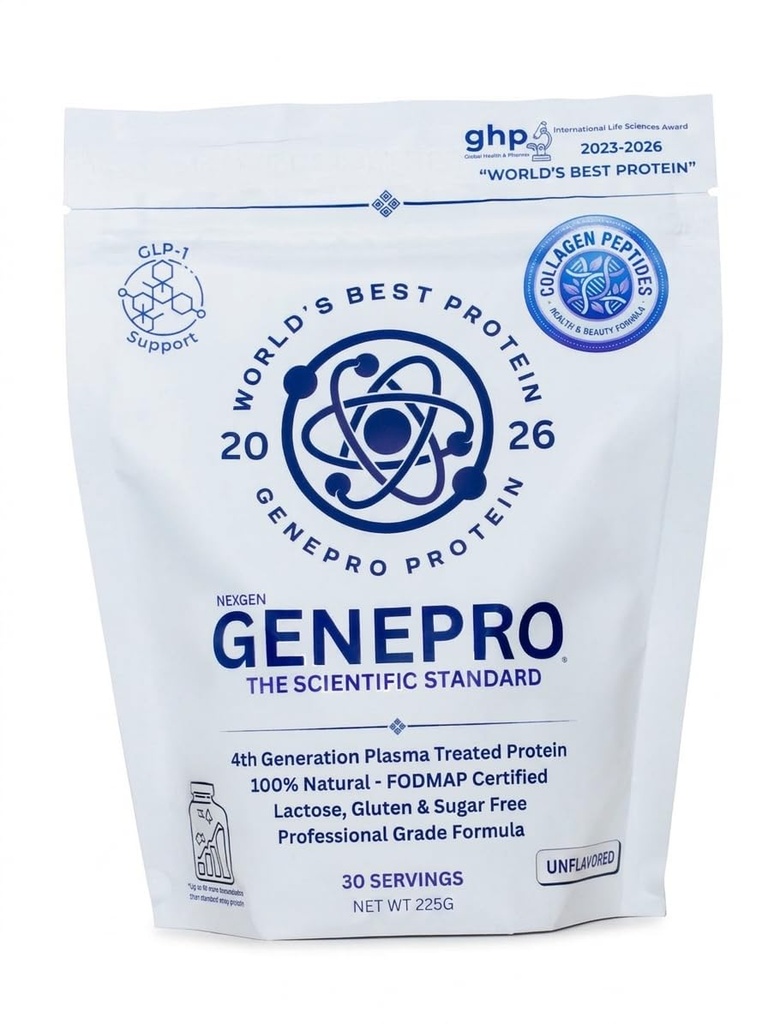 Genepro NexGen Unflavored Collagen Peptides - Lactose-Free, Gluten-Free Protein Supplement Shake for Hair, Skin and Nails (30 Servings)