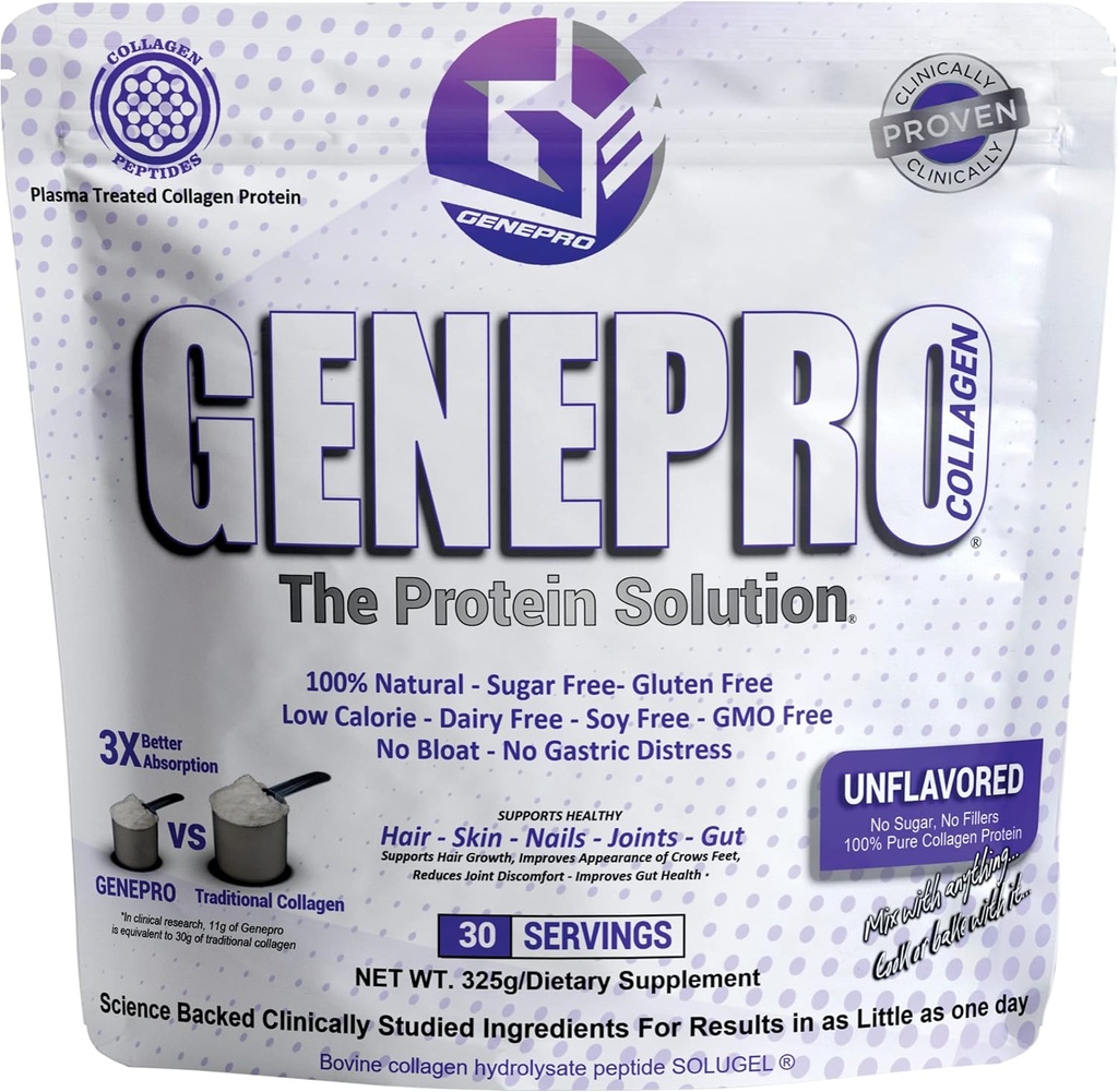 Musclegen Research Unflavored Protein Powder with Collagen Peptides - Lactose-Free, Gluten-Free Protein Supplement Shake for Hair, Skin and Nails (30 Servings)