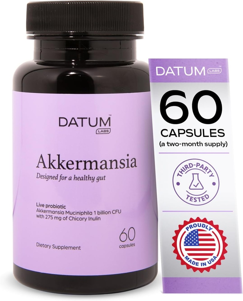 Akkermansia Muciniphila Probiótico + Suplemento Prebiótico - Aumenta la producción GLP-1, Delayed Release, Third-Party Tested, Shelf Stable, 1Bn CFU (60 Acid-Resistant Capsules)