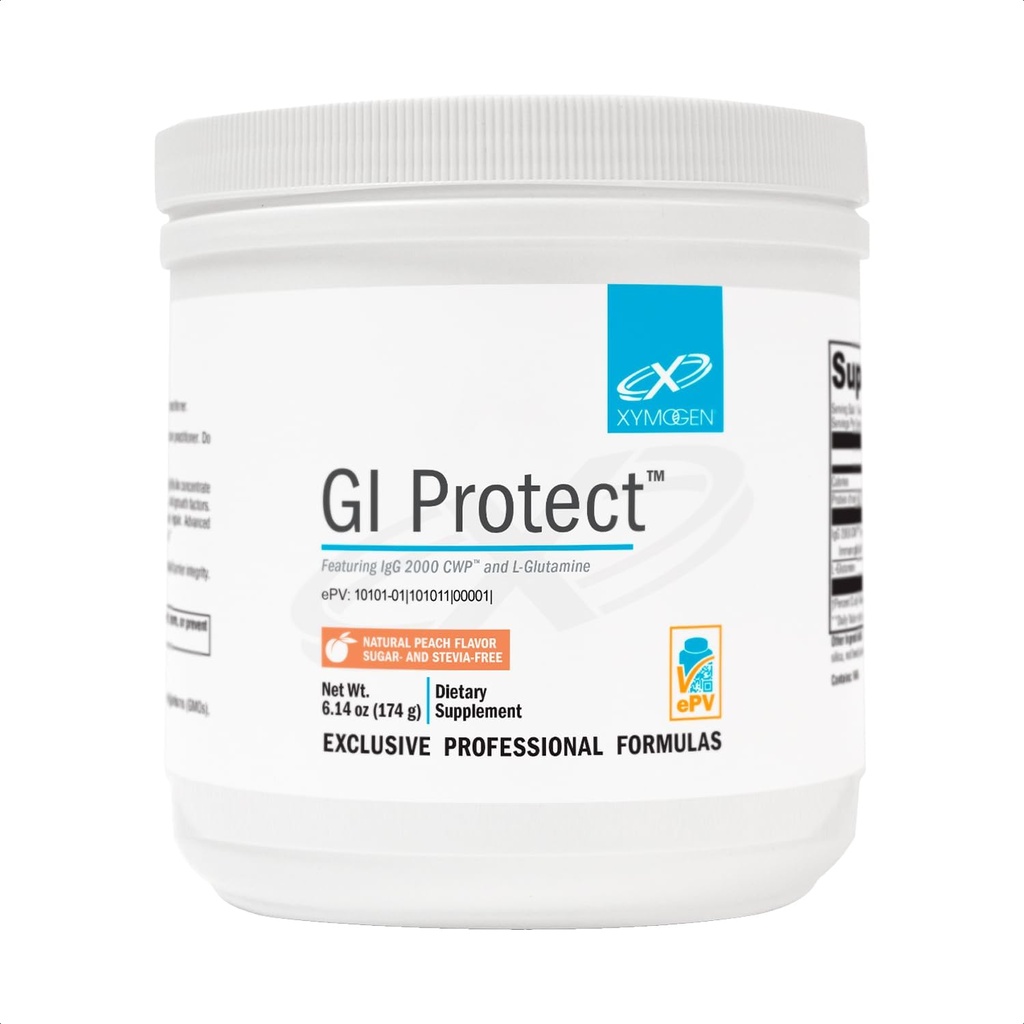 XYMOGEN GI Protect - IgG Immunoglobulin L-Glutamine Powder Suplemento - Apoyo GI Lining + Gut Health, Cytokine Balance, Immune Health + Tissue Repair, Sugar & Stevia Gratis - Peach Flavor (6.14 oz)