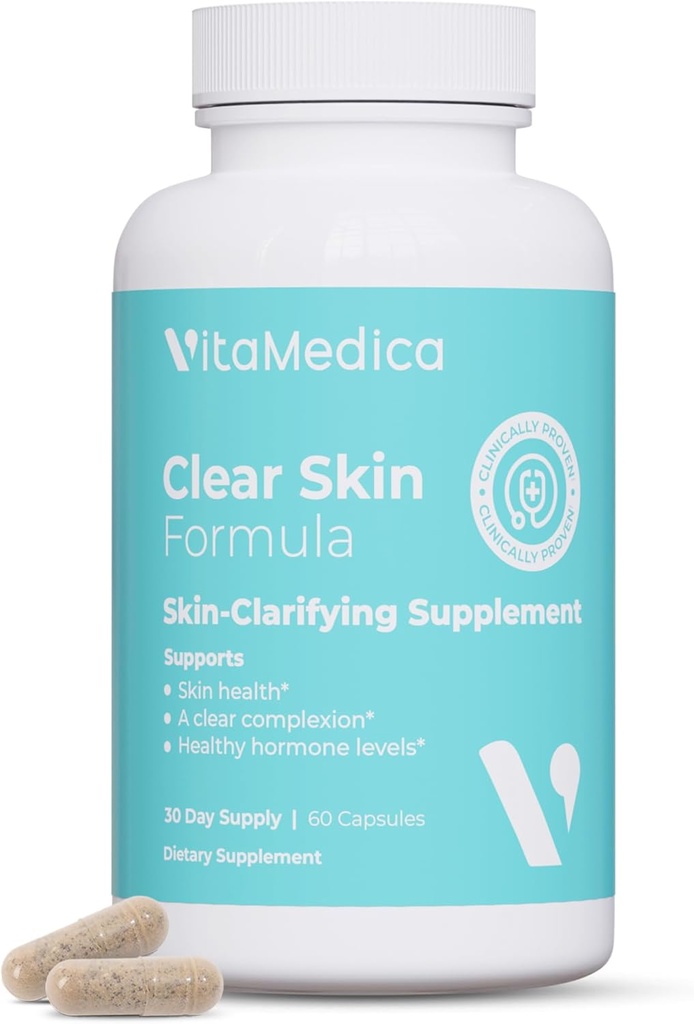 VitaMedica Clear Skin Vitamina Fórmula ← Noncystic Acne Suplemento para la limpieza de la piel tóxico Clear Complexion para mujeres y hombres tóxicos Vitaminas A, C, E, Selenium, Chromium, y Zinc para la salud de la piel