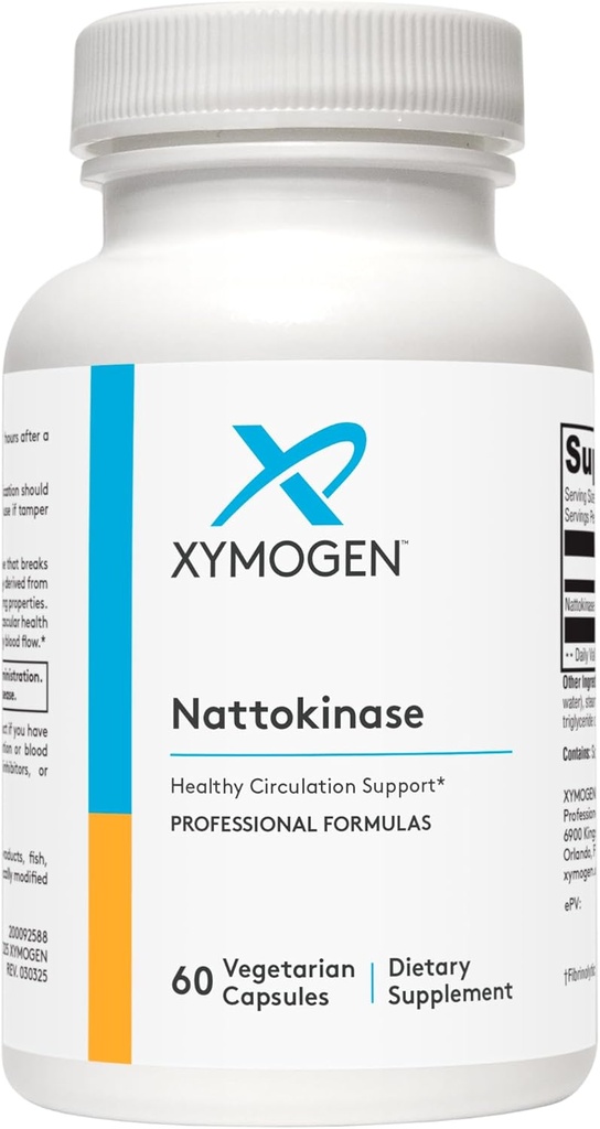 XYMOGEN Nattokinase - Nattokinase 2000 FU Suplementos de presión sanguínea - Salud cardíaca, Circulación " Presión sanguínea - Gluten Free, Vegan, Non GMO (60 cápsulas)