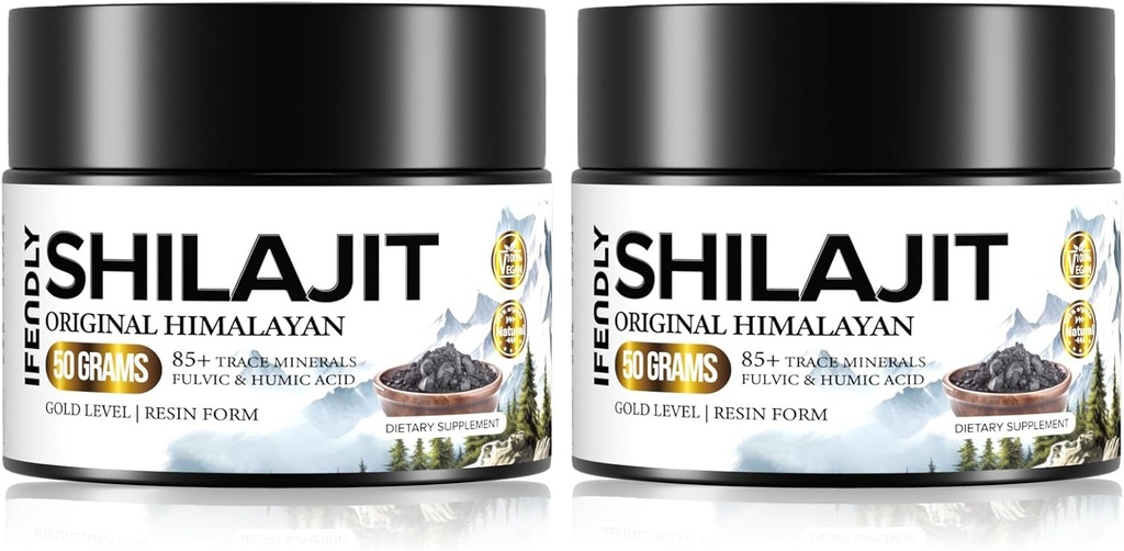 Shilajit Orgánica 600mg Potencia máxima Grado de oro Shilajit Resin Shilajit Suplemento natural Auténtico con 85+ Minerales de rastro " Ácido Fulvico para la energía, inmunidad, 50 gramos (2 Pack)