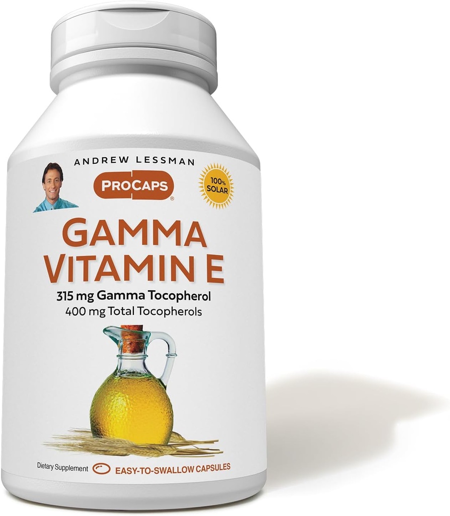 ANDREW LESSMAN Gamma Vitamin E 60 Softgels - 315 mg Gamma Tocopherol, Protective Vitamin E. Four Forms of Natural Tocopherols with Ahiflower Oil. Powerful Anti-oxidant. No Synthetic Forms
