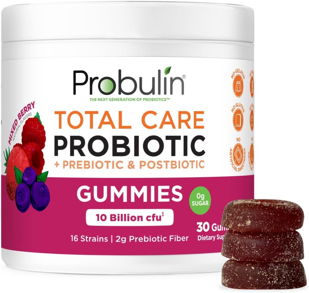 Total Care Probiótico + Prebiótico + Gummies posbióticas - Berry mixto 30ct