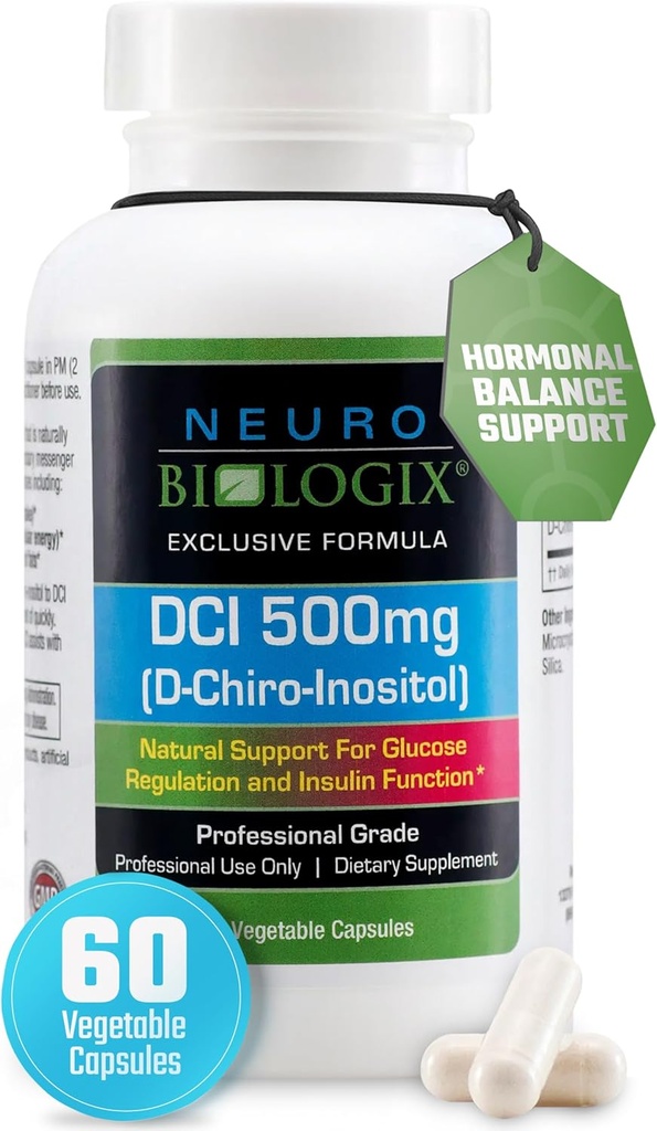 Neuro biologix High-Potency D Chiro Inositol para Hombres &amp; Mujeres 500mg - Amplio D Chiro Inositol Suplemento para apoyar equilibrio hormonal, humedad y energía - 60 cápsulas vegetales
